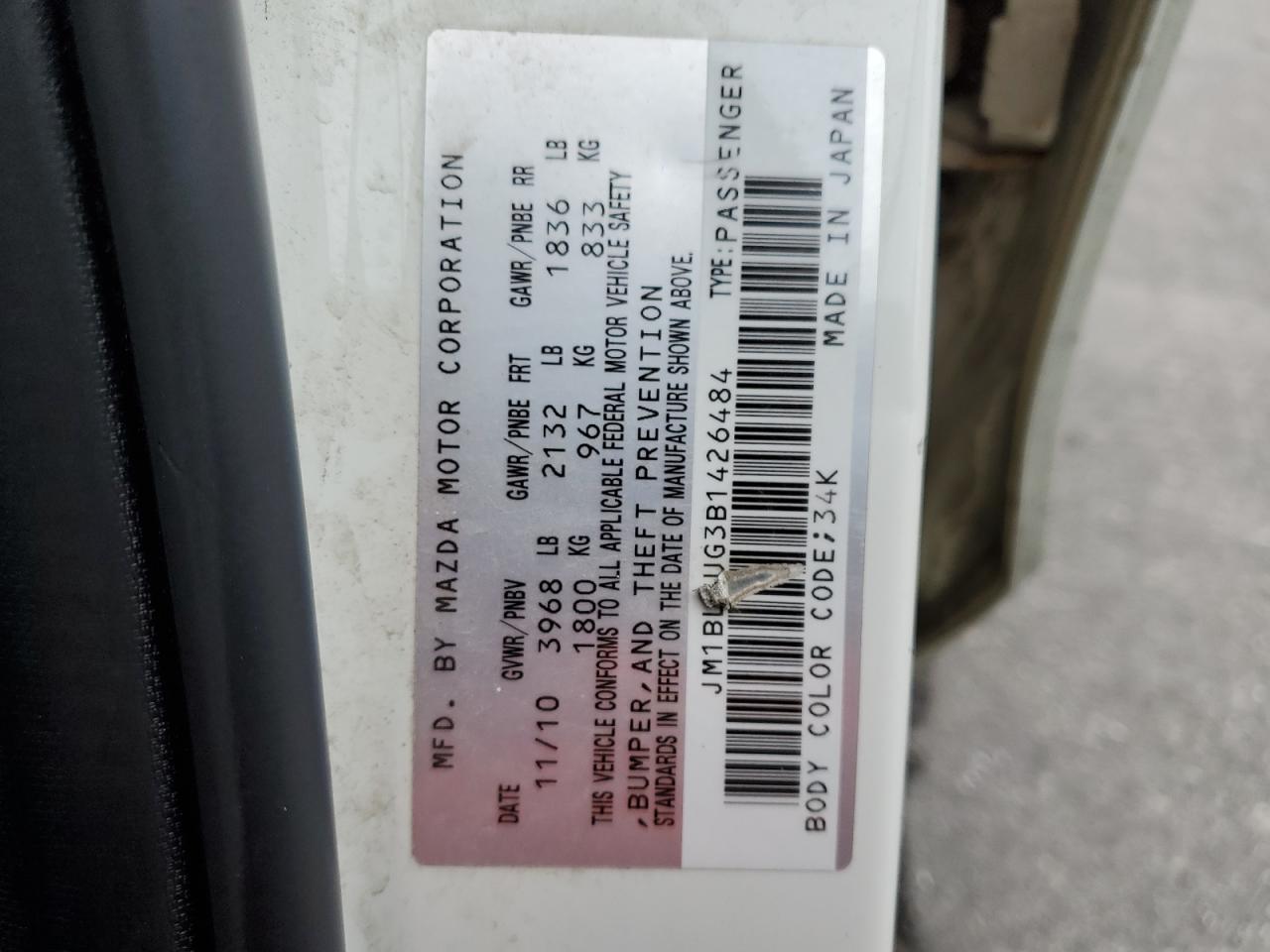2011 Mazda 3 I VIN: JM1BL1UG3B1426484 Lot: 86209265