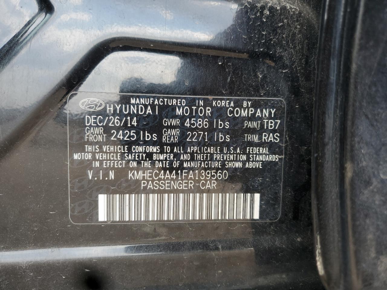 2015 Hyundai Sonata Hybrid VIN: KMHEC4A41FA139560 Lot: 83802655