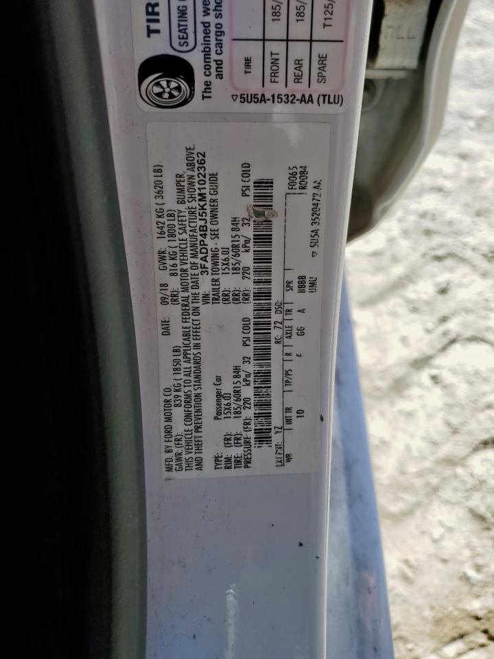 2019 Ford Fiesta Se VIN: 3FADP4BJ5KM102362 Lot: 90915815