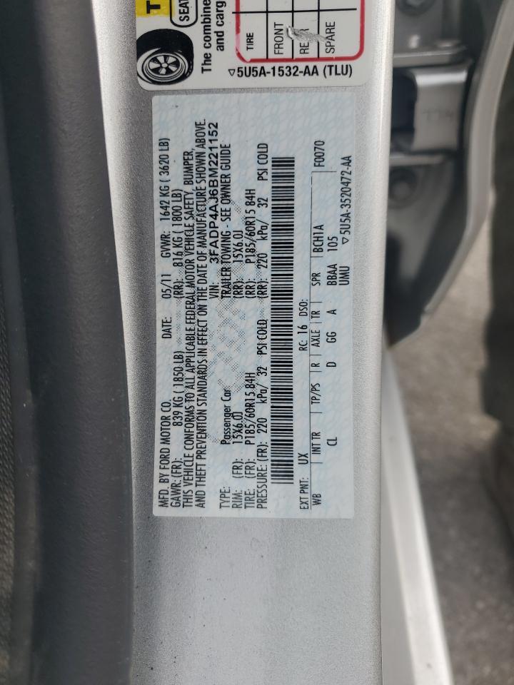 2011 Ford Fiesta S VIN: 3FADP4AJ6BM221152 Lot: 85950275