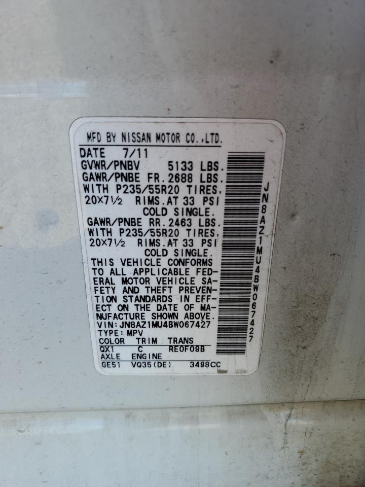 2011 Nissan Murano S VIN: JN8AZ1MU4BW067427 Lot: 82455875