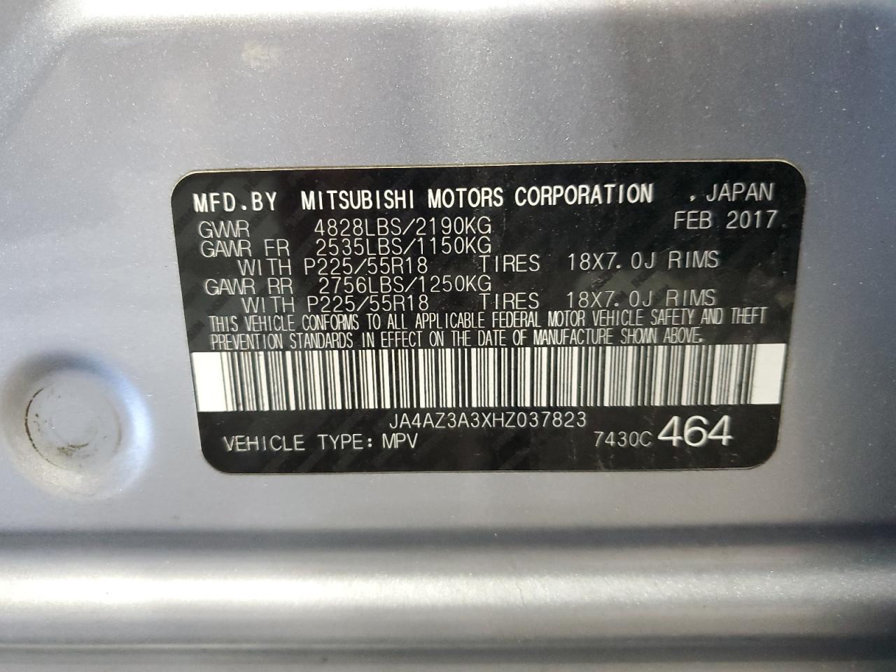 2017 Mitsubishi Outlander Se VIN: JA4AZ3A3XHZ037823 Lot: 84638585