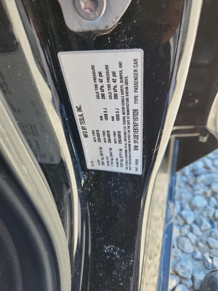 2019 Tesla Model 3 VIN: 5YJ3E1EB7KF197039 Lot: 87233865