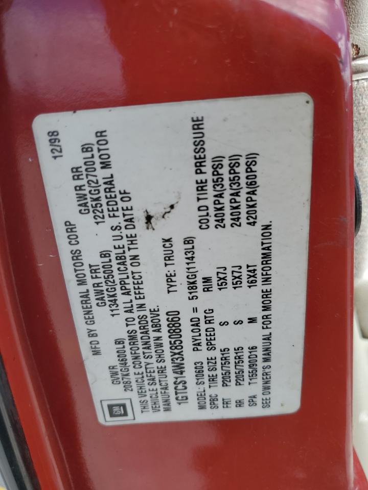 1999 GMC Sonoma VIN: 1GTCS14W3X8508860 Lot: 85554495