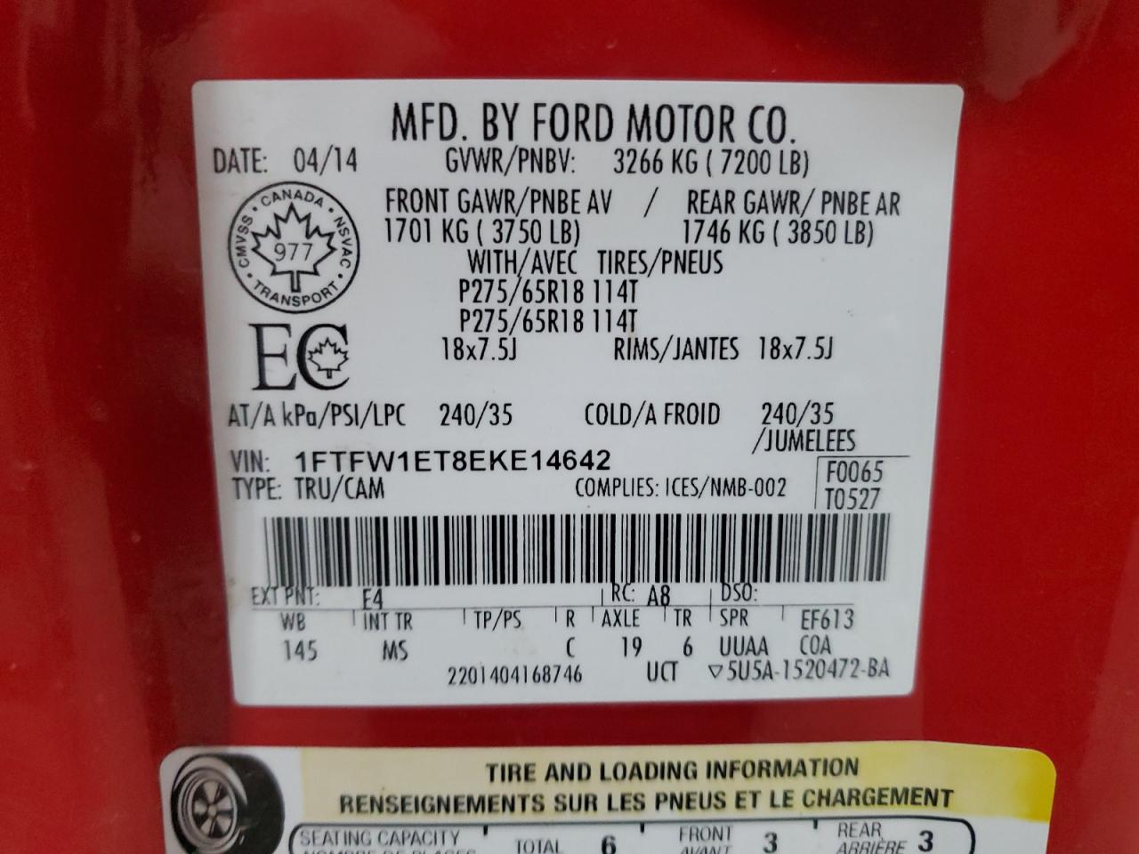 2014 Ford F150 Supercrew VIN: 1FTFW1ET8EKE14642 Lot: 84637245