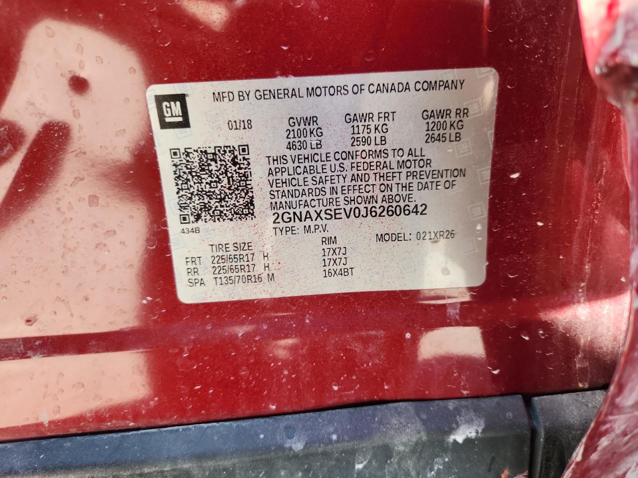 2018 Chevrolet Equinox Lt VIN: 2GNAXSEV0J6260642 Lot: 85152945