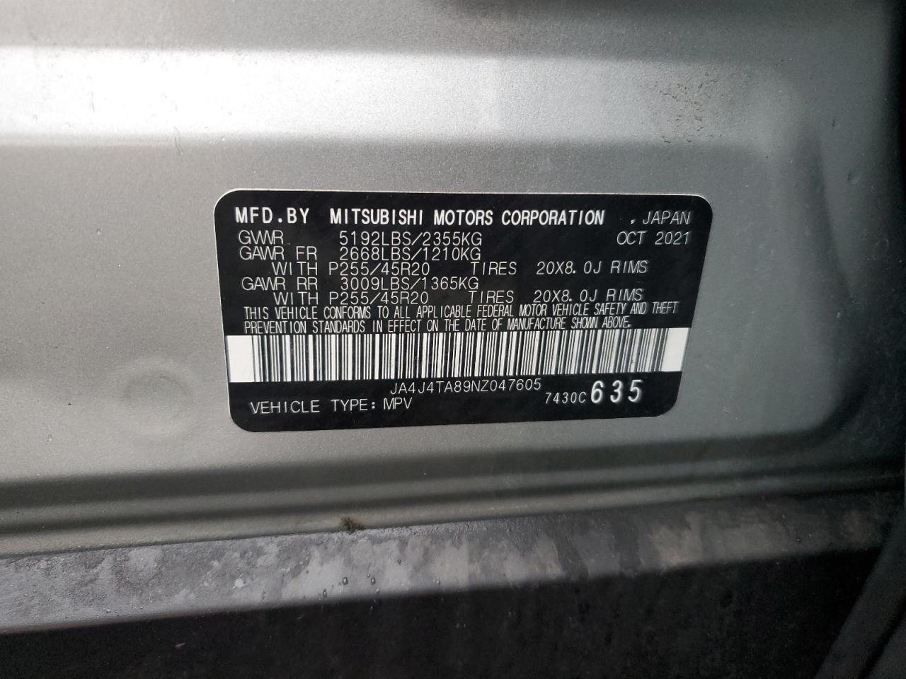 2022 Mitsubishi Outlander Es VIN: JA4J4TA89NZ047605 Lot: 85568715