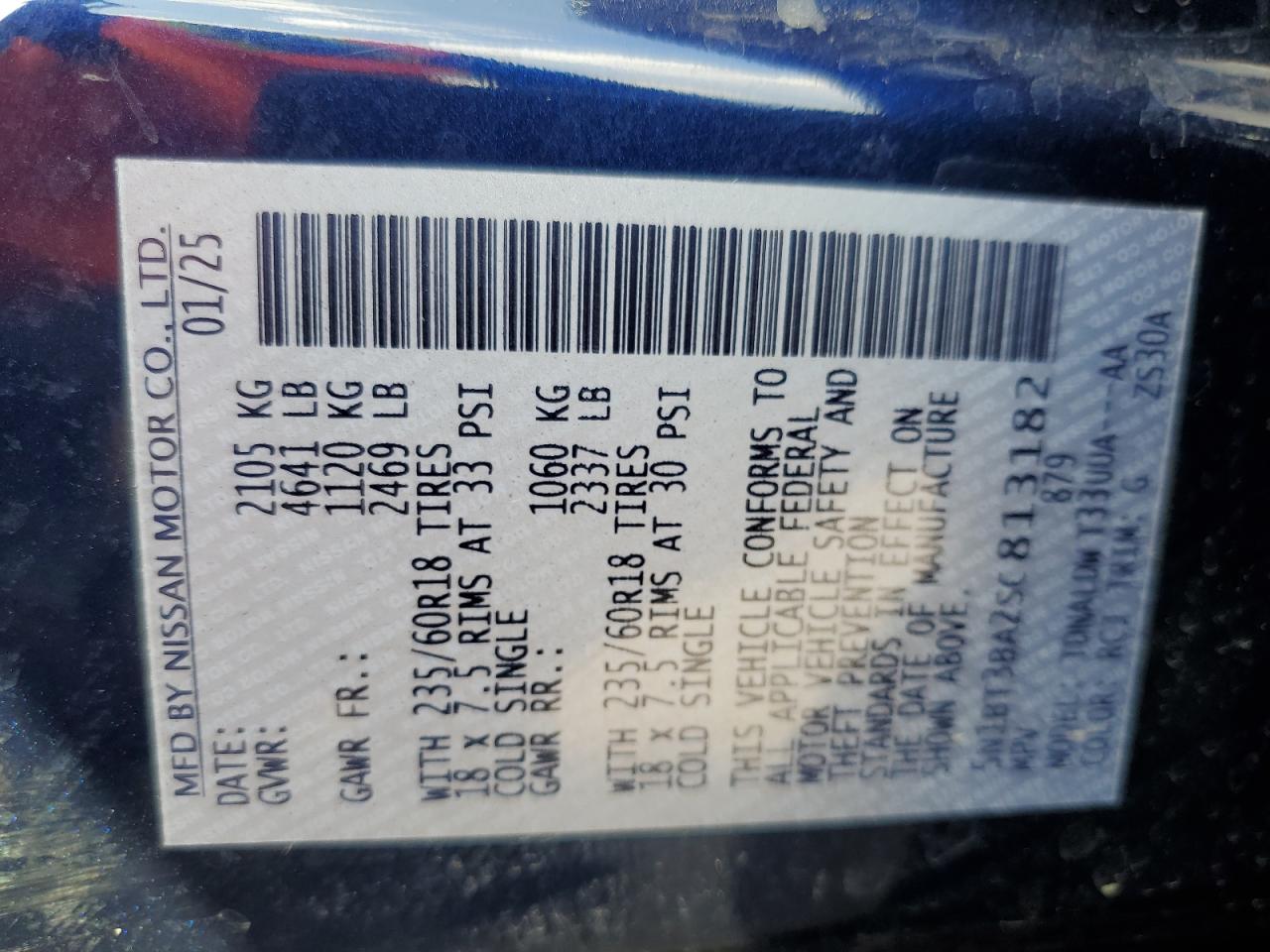 2025 Nissan Rogue Sv VIN: 5N1BT3BA2SC813182 Lot: 85125225