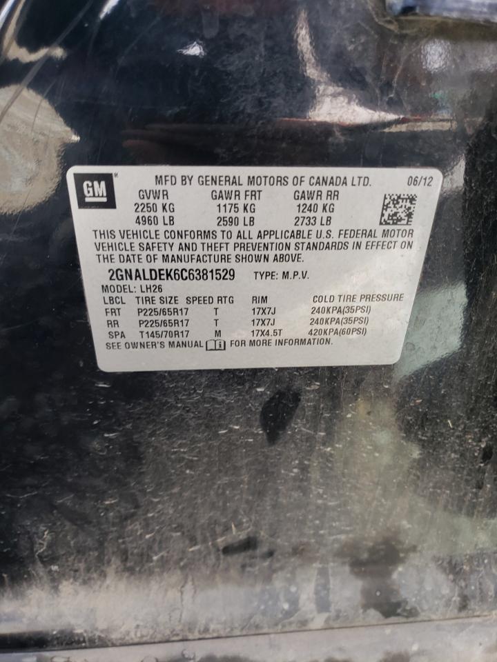 2012 Chevrolet Equinox Lt VIN: 2GNALDEK6C6381529 Lot: 83986545