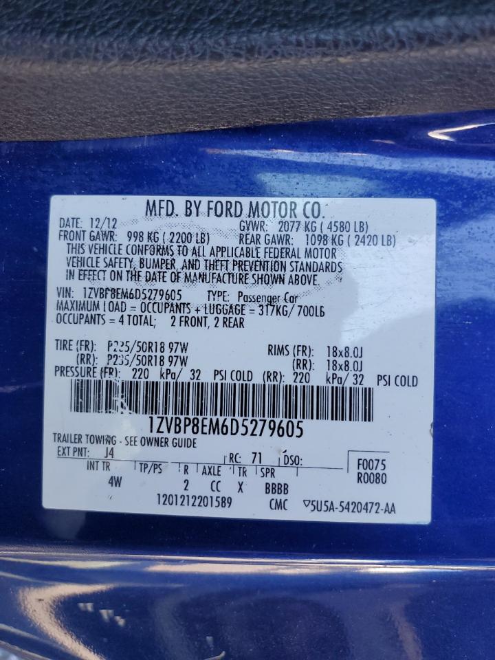 2013 Ford Mustang VIN: 1ZVBP8EM6D5279605 Lot: 85421485