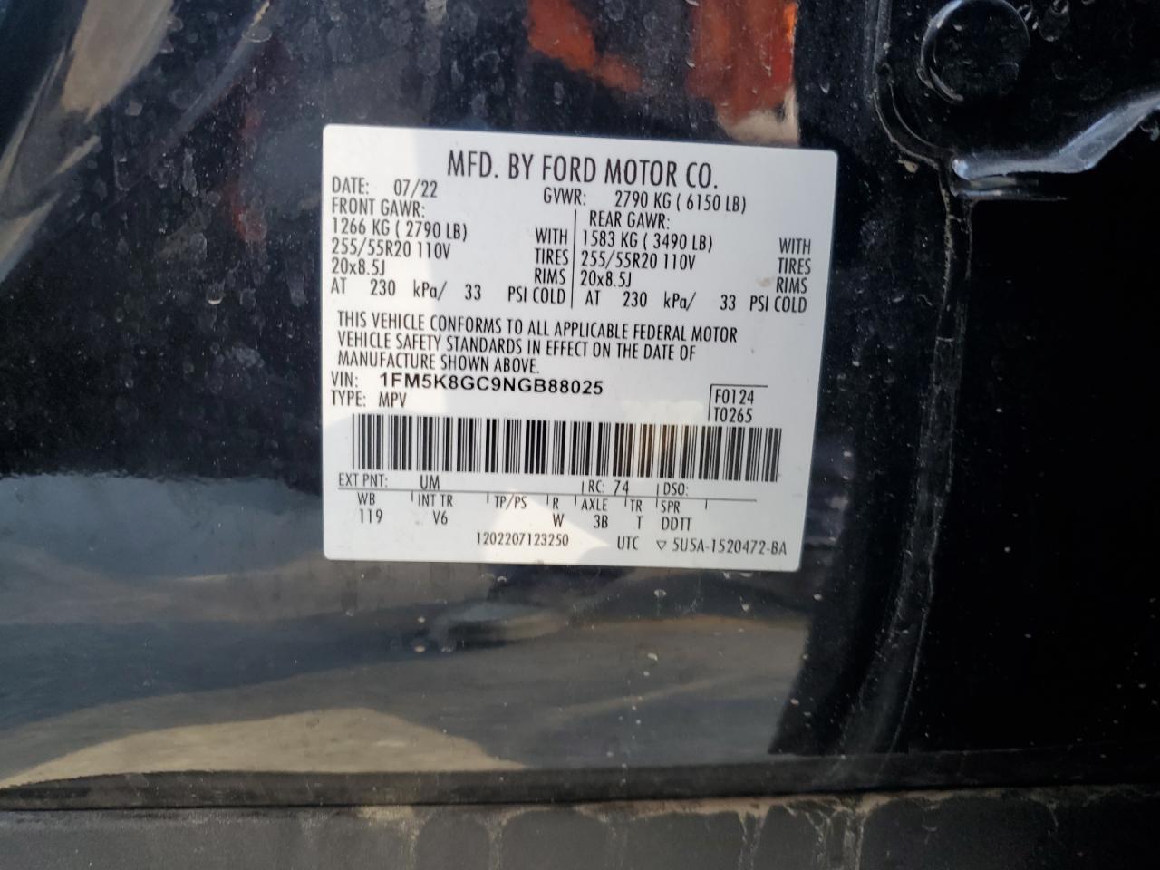 2022 Ford Explorer St VIN: 1FM5K8GC9NGB88025 Lot: 85937855