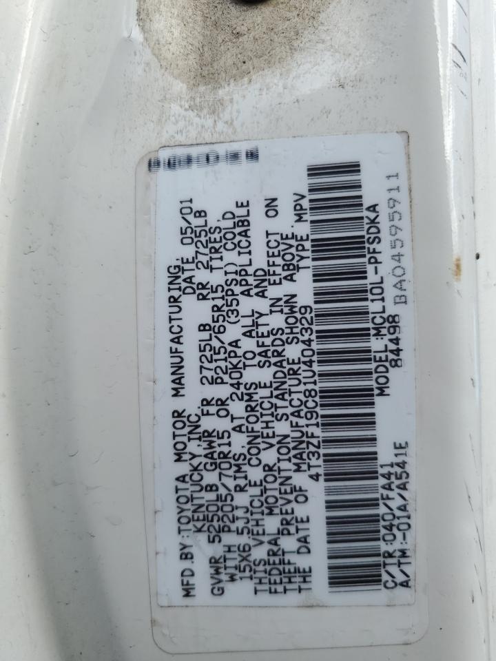 2001 Toyota Sienna Ce VIN: 4T3ZF19C81U404329 Lot: 90892035