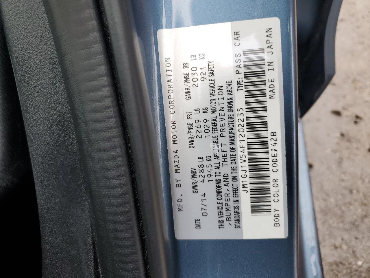 2015 Mazda 6 Touring VIN: JM1GJ1V54F1202235 Lot: 86470395