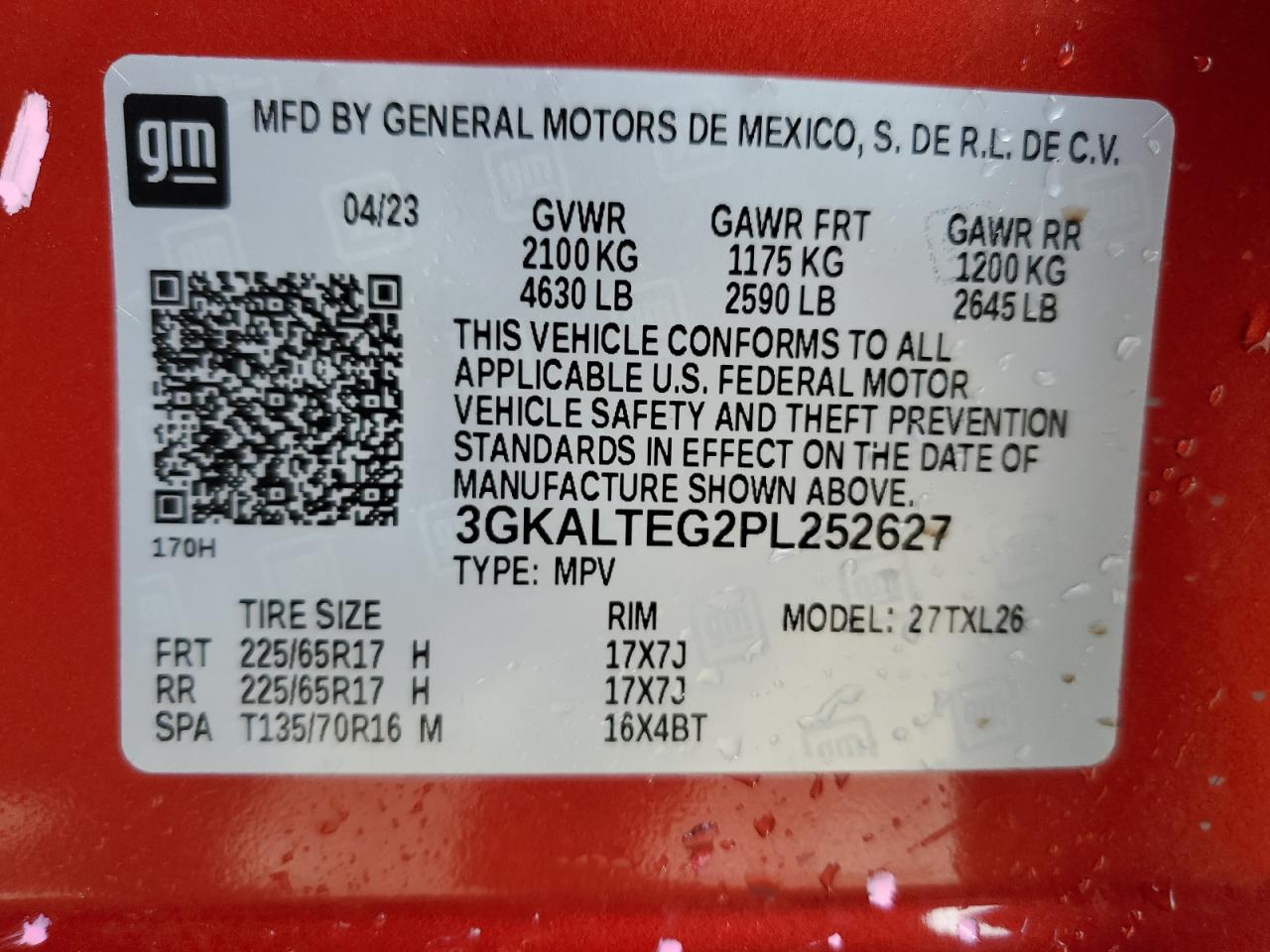 2023 GMC Terrain Sle VIN: 3GKALTEG2PL252627 Lot: 84165485