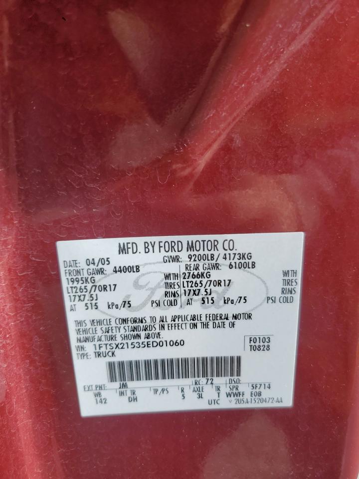 2005 Ford F250 Super Duty VIN: 1FTSX21535ED01060 Lot: 82191225