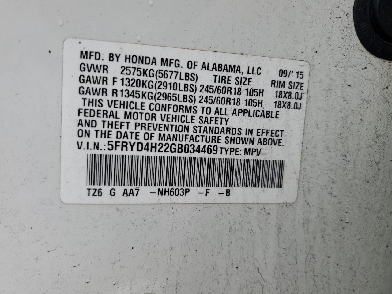 2016 Acura Mdx VIN: 5FRYD4H22GB034469 Lot: 85397865