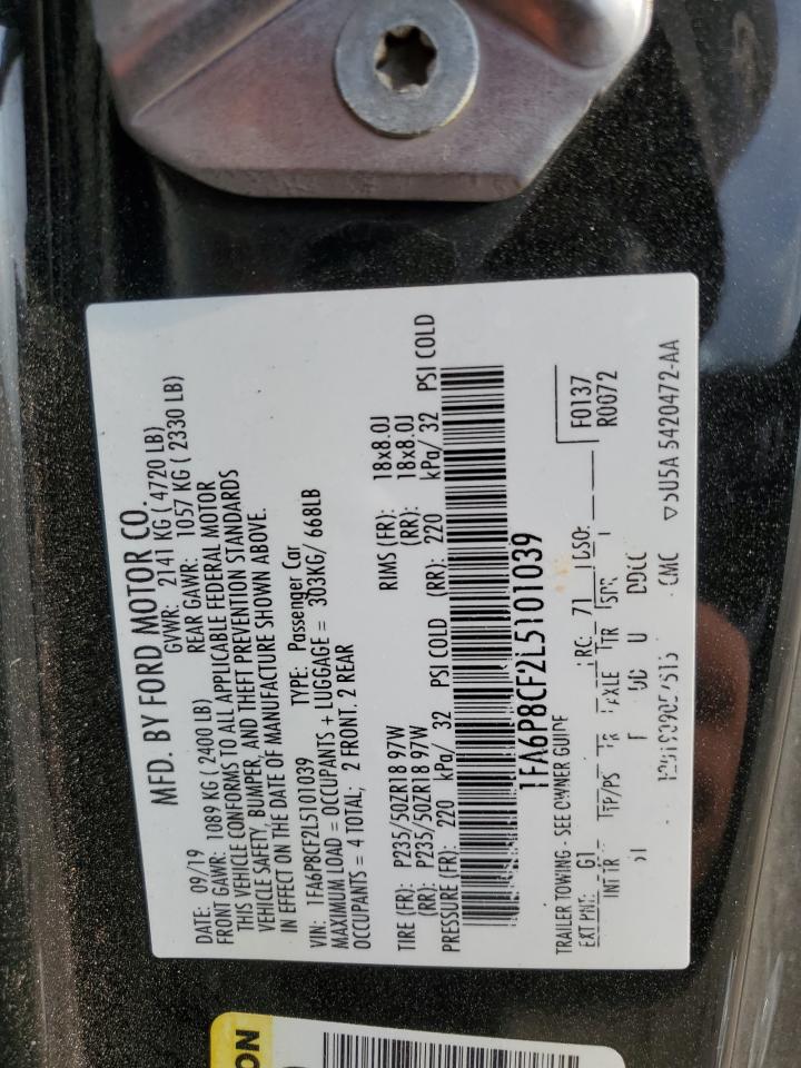 2020 Ford Mustang Gt VIN: 1FA6P8CF2L5101039 Lot: 89888425