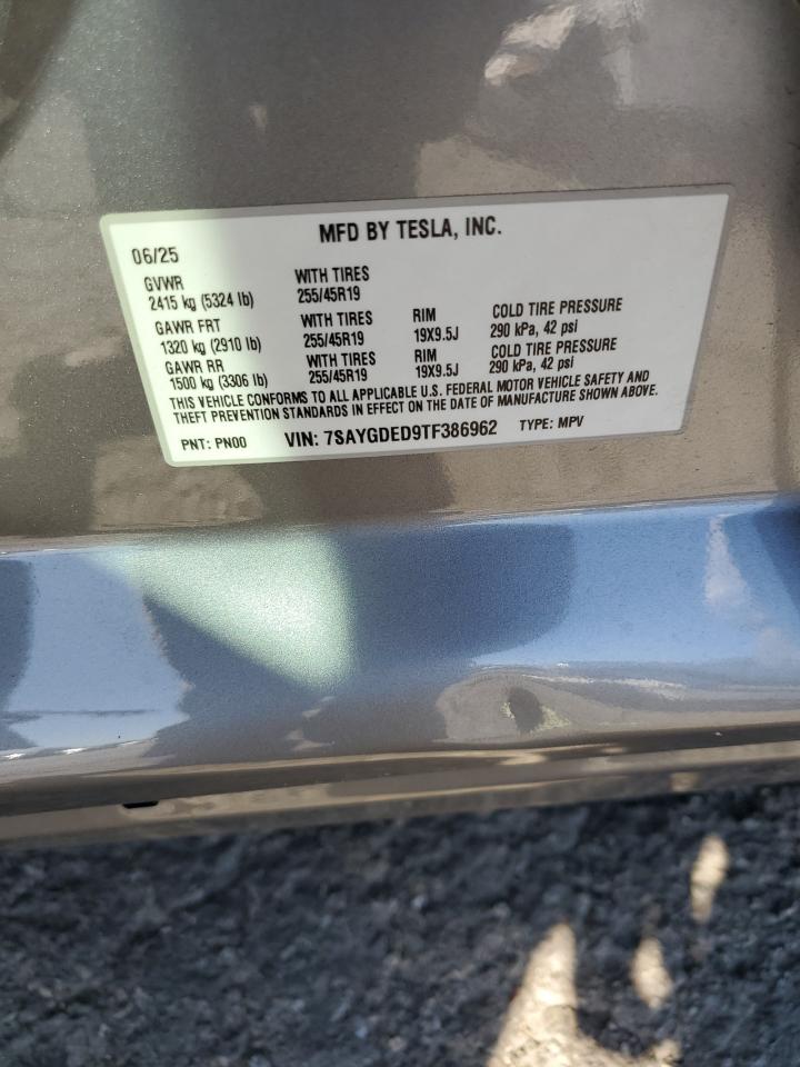 2026 Tesla Model Y VIN: 7SAYGDED9TF386962 Lot: 89853915
