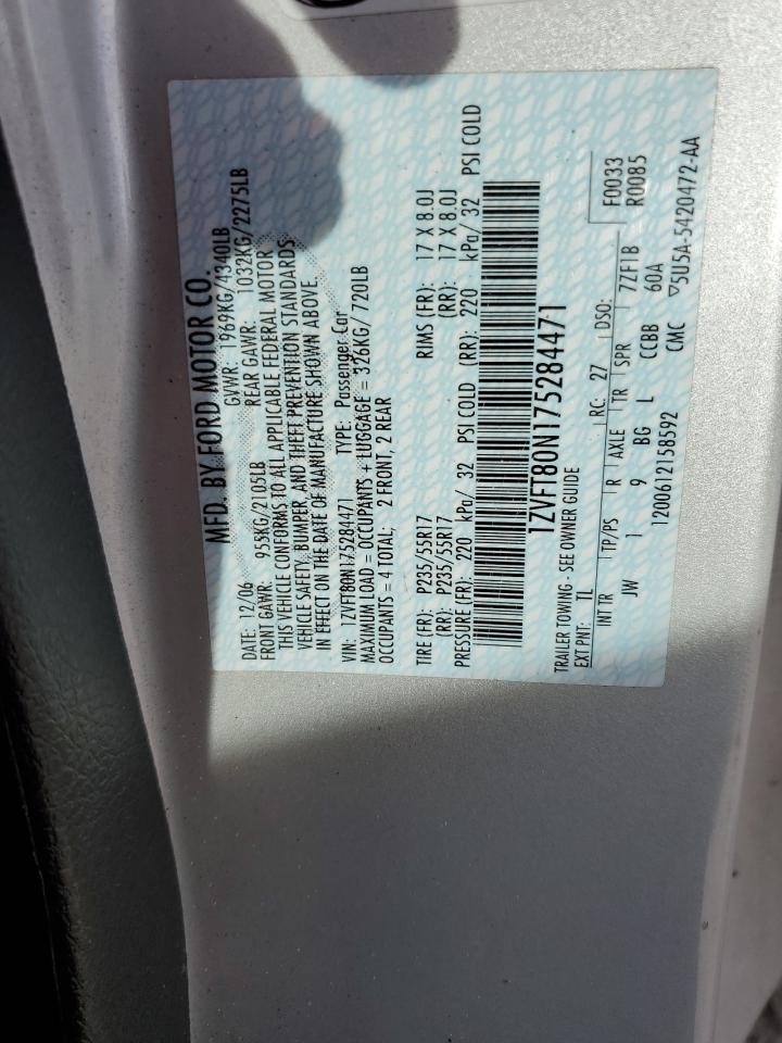 2007 Ford Mustang VIN: 1ZVFT80N175284471 Lot: 85890335