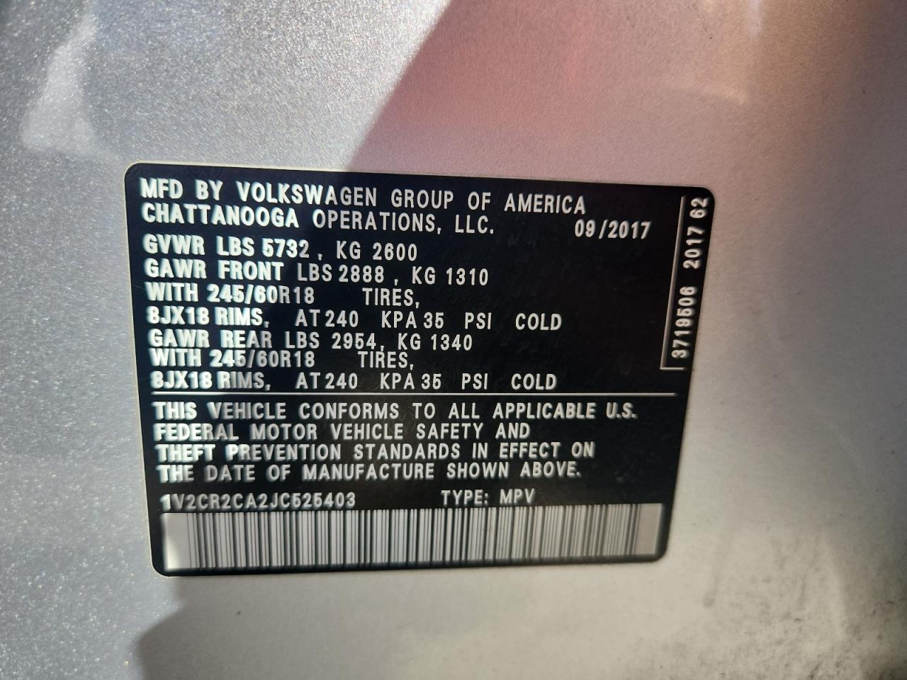 2018 Volkswagen Atlas Se VIN: 1V2CR2CA2JC525403 Lot: 82237145