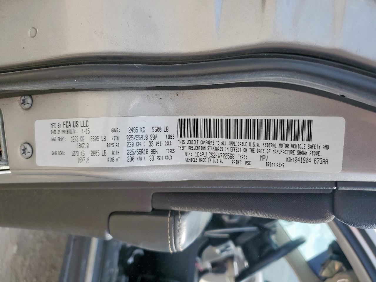 2015 Jeep Cherokee Latitude VIN: 1C4PJLCS2FW722568 Lot: 85858005