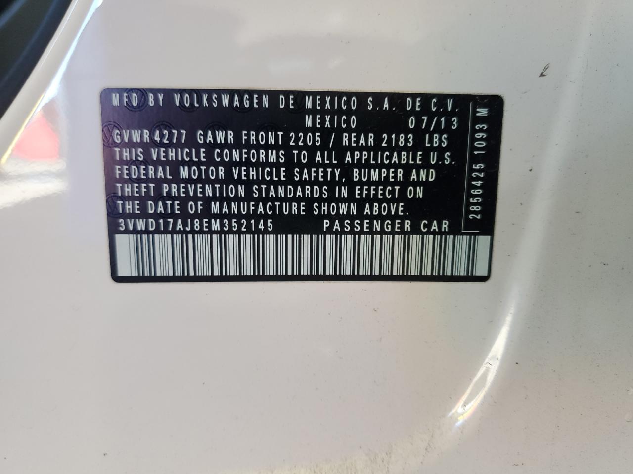 2014 Volkswagen Jetta Se VIN: 3VWD17AJ8EM352145 Lot: 84552285