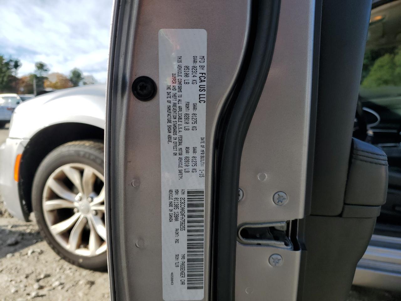 2015 Chrysler 300 Limited VIN: 2C3CCAAGXFH756255 Lot: 82662025