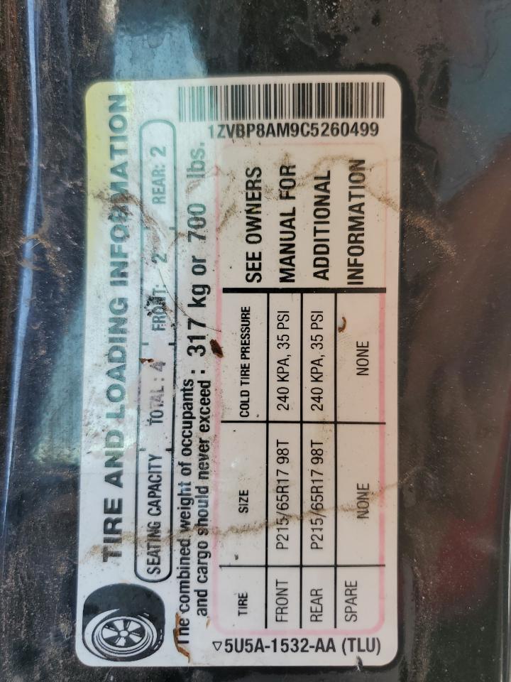 2012 Ford Mustang VIN: 1ZVBP8AM9C5260499 Lot: 86508695