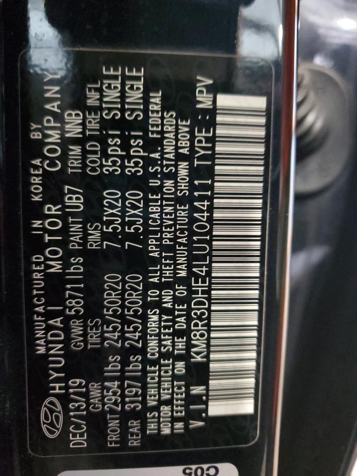 2020 Hyundai Palisade Sel VIN: KM8R3DHE4LU104411 Lot: 85367205