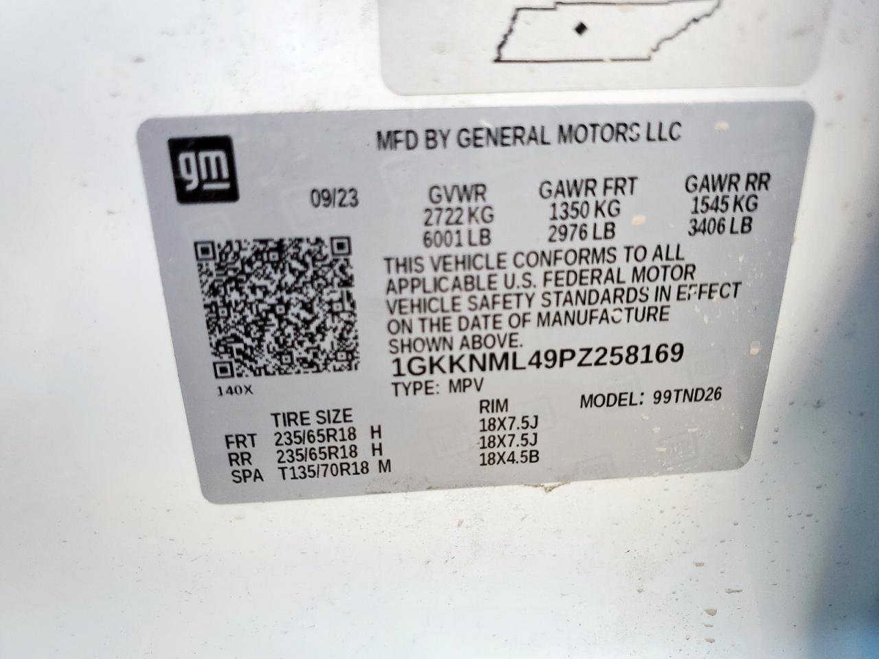 2023 GMC Acadia Slt VIN: 1GKKNML49PZ258169 Lot: 84877365