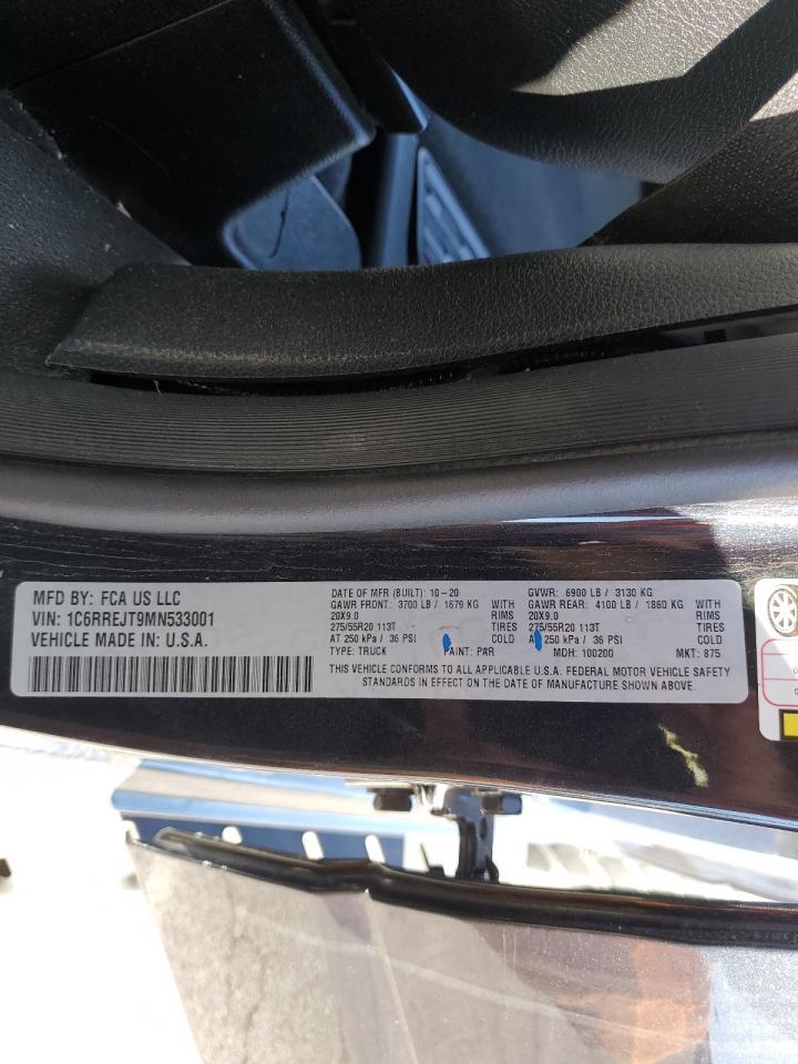 2021 Ram 1500 Laramie VIN: 1C6RREJT9MN533001 Lot: 82501595