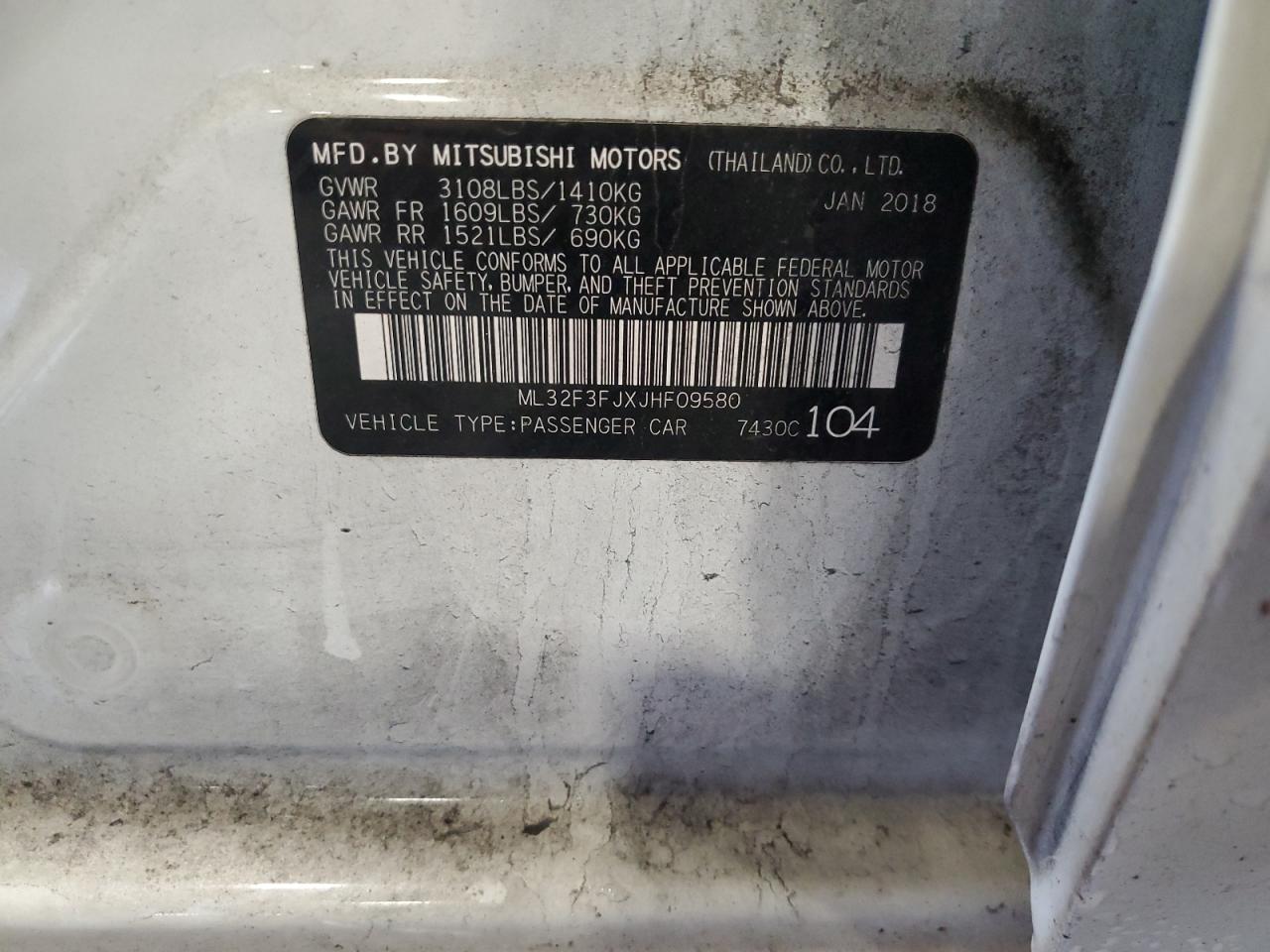 2018 Mitsubishi Mirage G4 Es VIN: ML32F3FJXJHF09580 Lot: 90437595