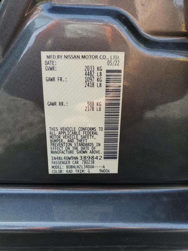 2022 Nissan Altima Sv VIN: 1N4BL4DW9NN389842 Lot: 83984455