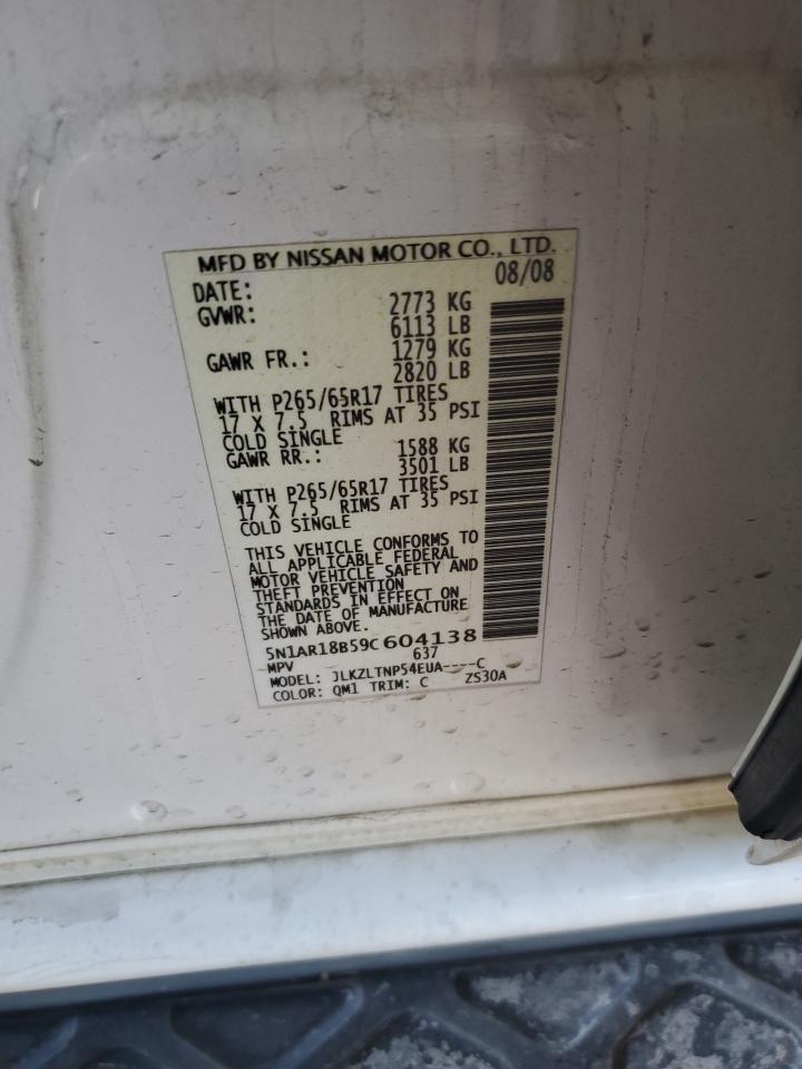 2009 Nissan Pathfinder S VIN: 5N1AR18B59C604138 Lot: 86873345