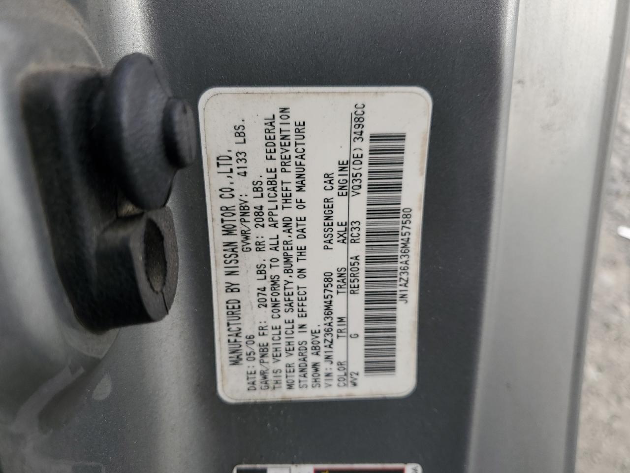 2006 Nissan 350Z Roadster VIN: JN1AZ36A36M457580 Lot: 86234985