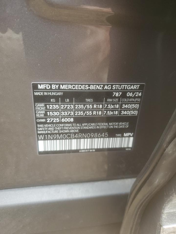 2024 Mercedes-Benz Eqb 250+ VIN: W1N9M0CB4RN098645 Lot: 86301895