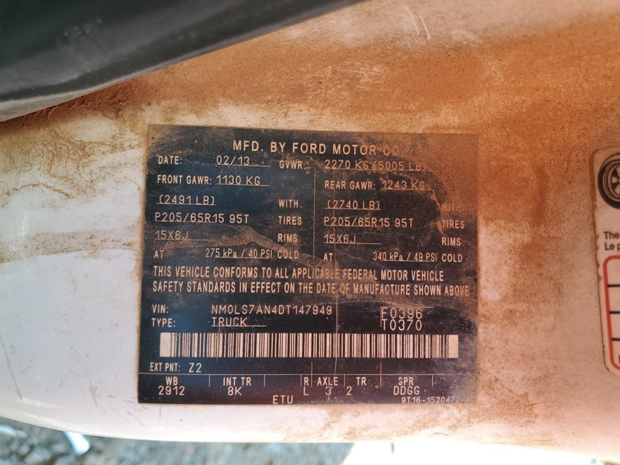 2013 Ford Transit Connect Xl VIN: NM0LS7AN4DT147949 Lot: 82401825