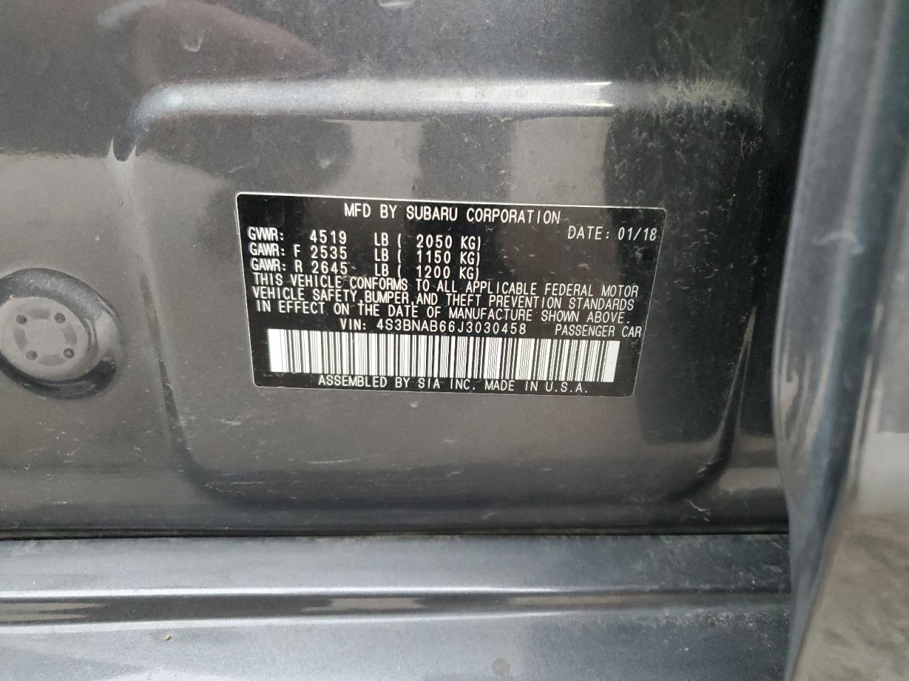 2018 Subaru Legacy 2.5I VIN: 4S3BNAB66J3030458 Lot: 85943395