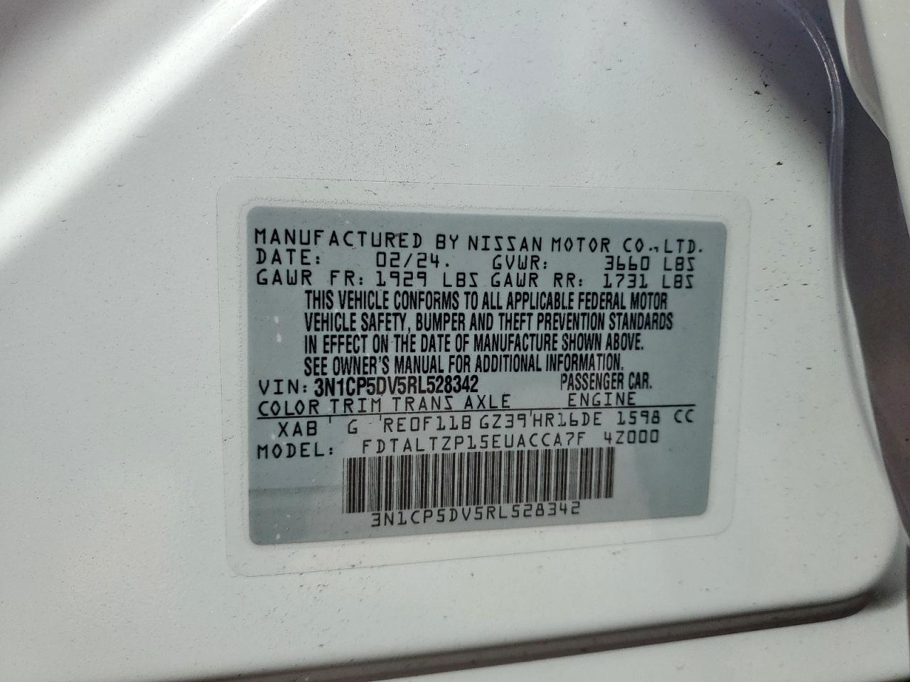2024 Nissan Kicks Sr VIN: 3N1CP5DV5RL528342 Lot: 84707445