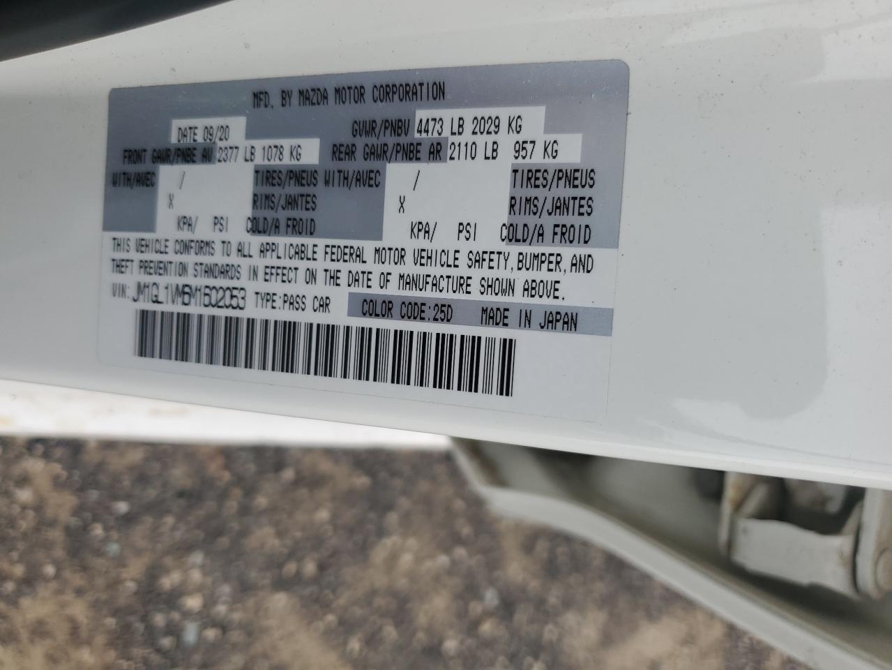 2021 Mazda 6 Touring VIN: JM1GL1VM6M1602053 Lot: 87236905