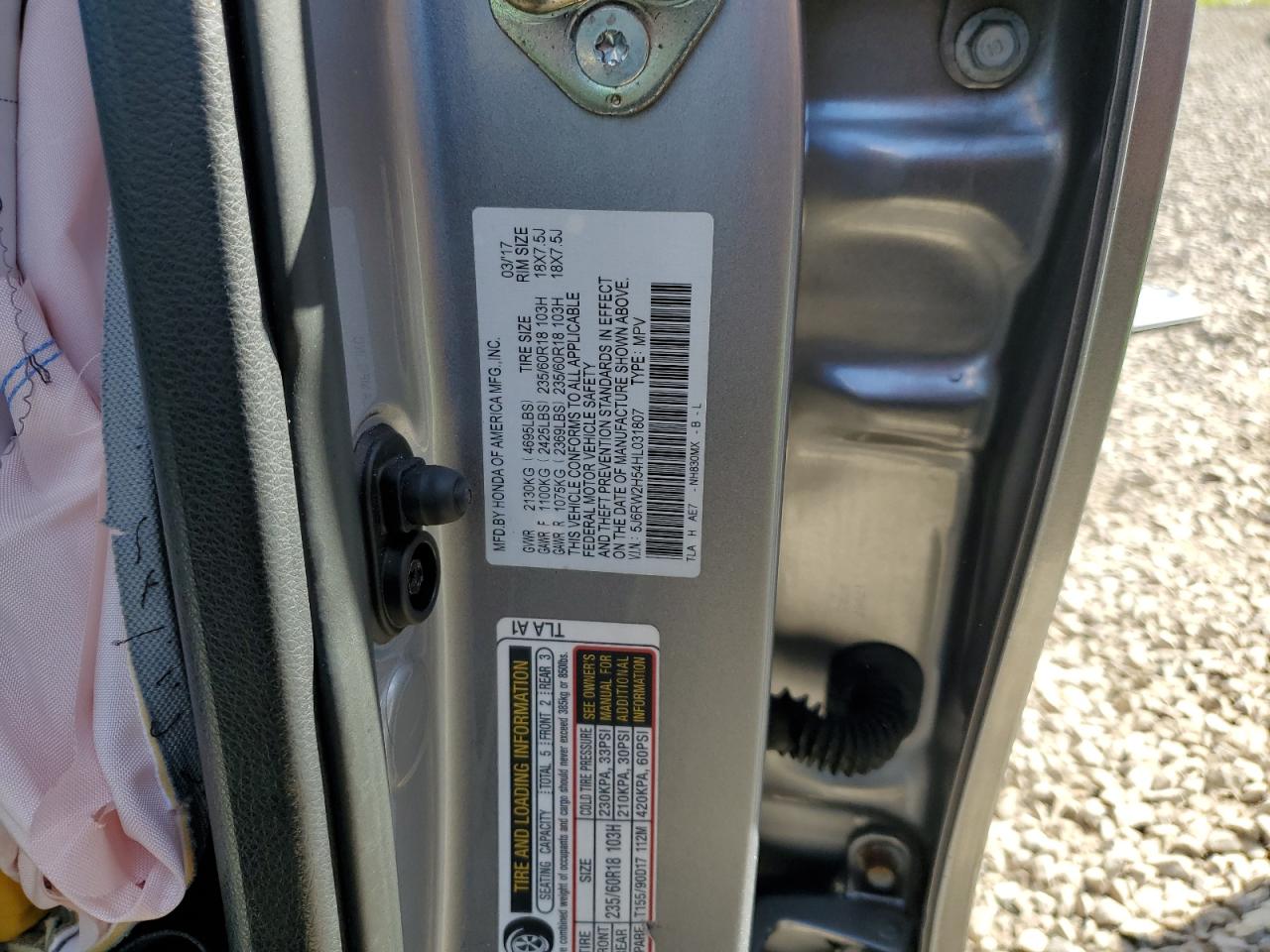 2017 Honda Cr-V Ex VIN: 5J6RW2H54HL031807 Lot: 82212875