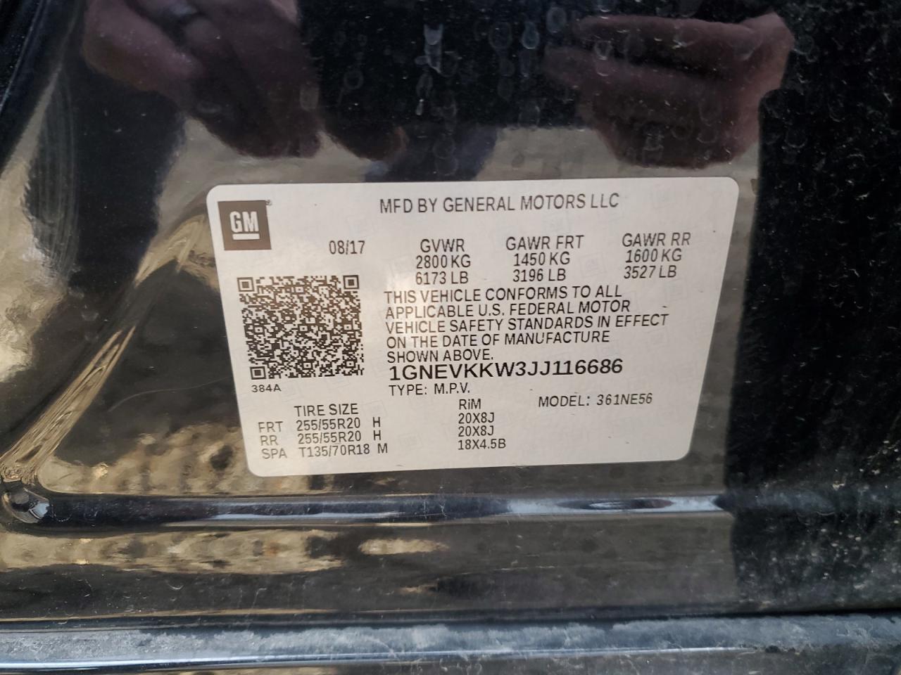 2018 Chevrolet Traverse High Country VIN: 1GNEVKKW3JJ116686 Lot: 89540775