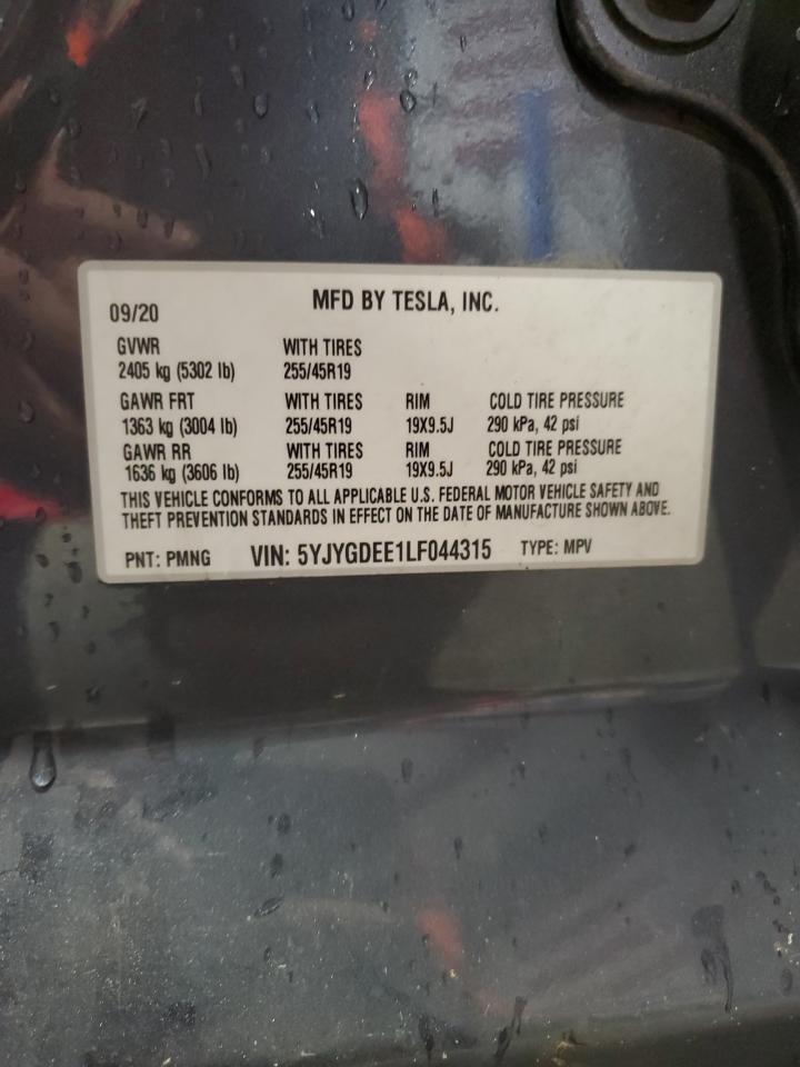 2020 Tesla Model Y VIN: 5YJYGDEE1LF044315 Lot: 90618085
