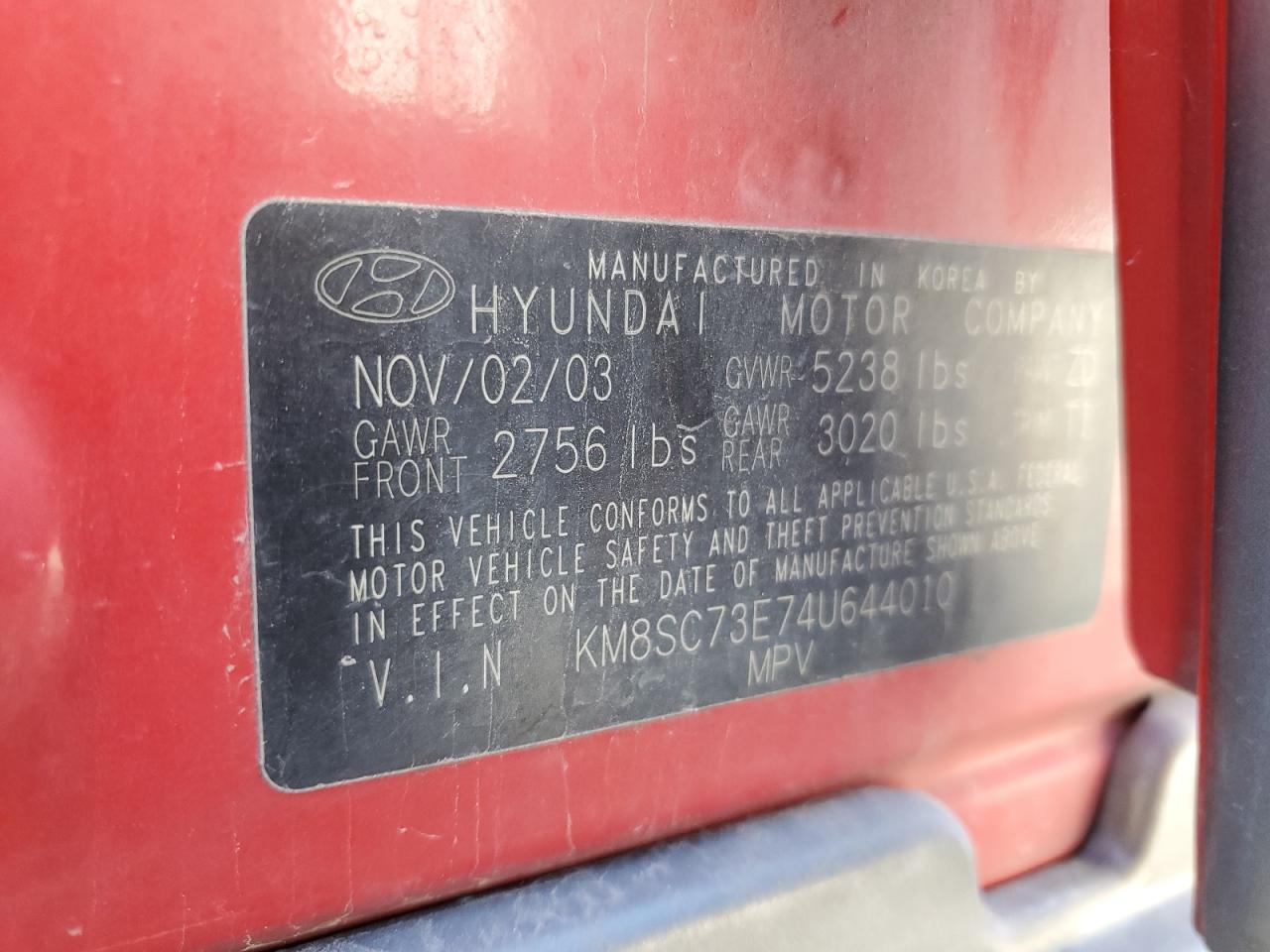 2004 Hyundai Santa Fe Gls VIN: KM8SC73E74U644010 Lot: 69663125