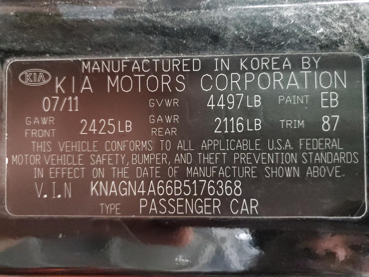 2011 Kia Optima Ex VIN: KNAGN4A66B5176368 Lot: 86619415