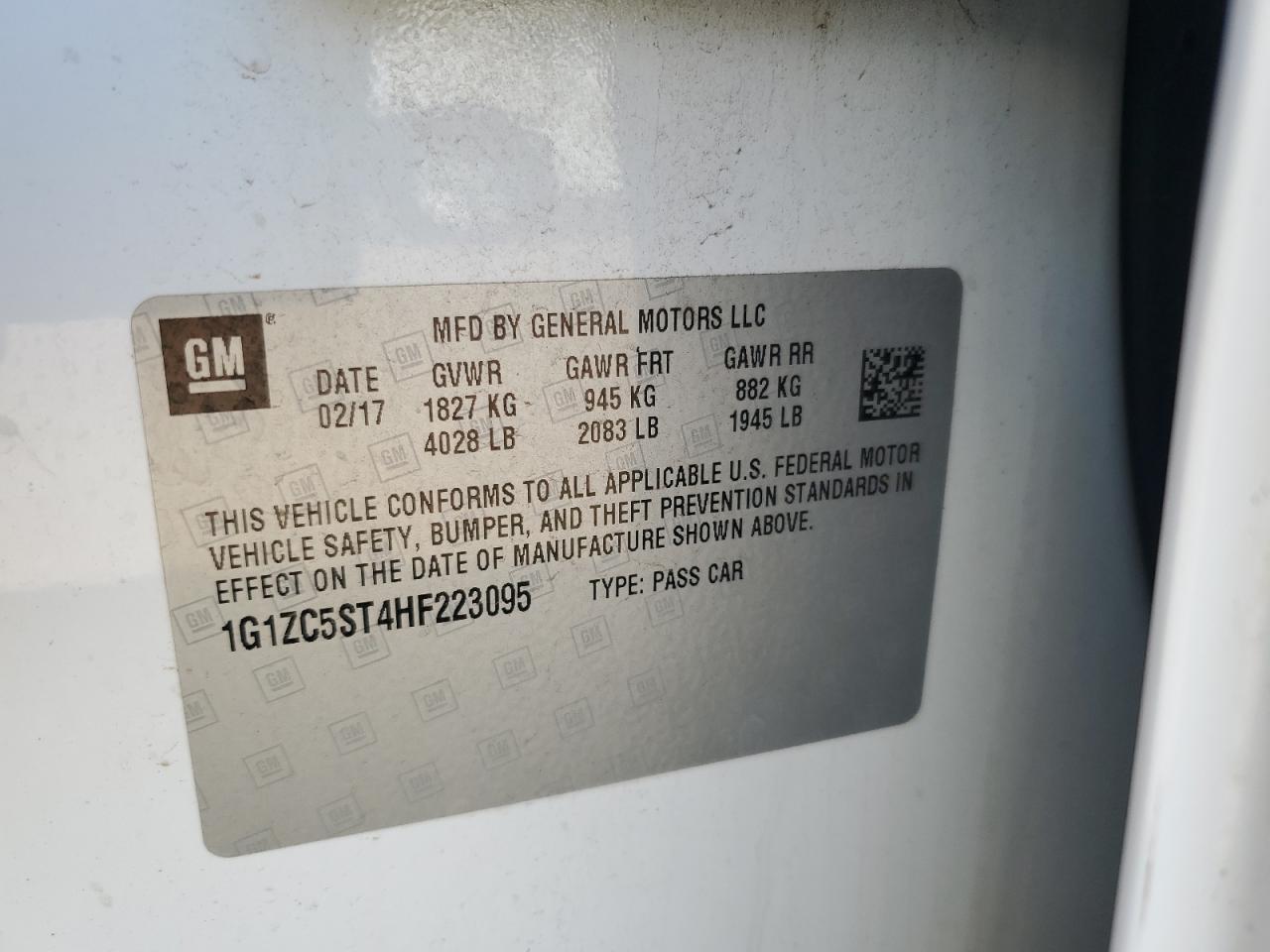 2017 Chevrolet Malibu Ls VIN: 1G1ZC5ST4HF223095 Lot: 86174715
