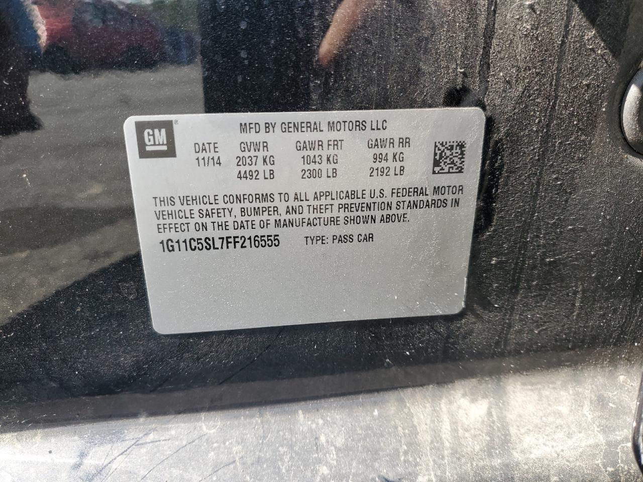 2015 Chevrolet Malibu 1Lt VIN: 1G11C5SL7FF216555 Lot: 85536315