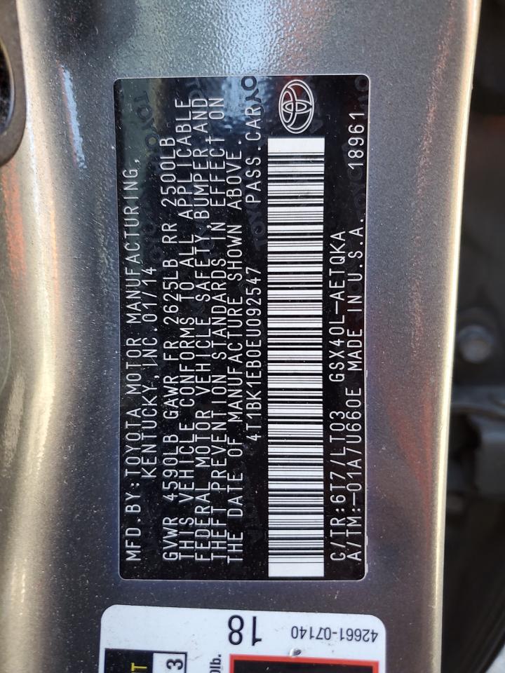 2014 Toyota Avalon Base VIN: 4T1BK1EB0EU092547 Lot: 87368635