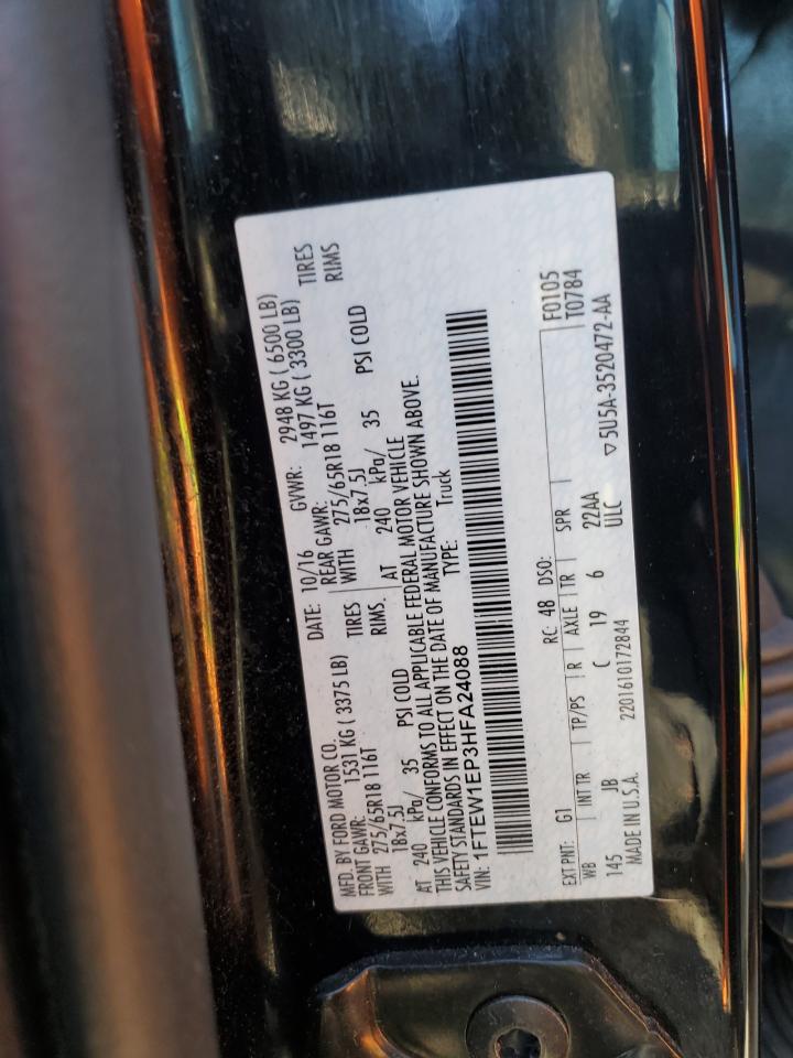 2017 Ford F150 Supercrew VIN: 1FTEW1EP3HFA24088 Lot: 89671175