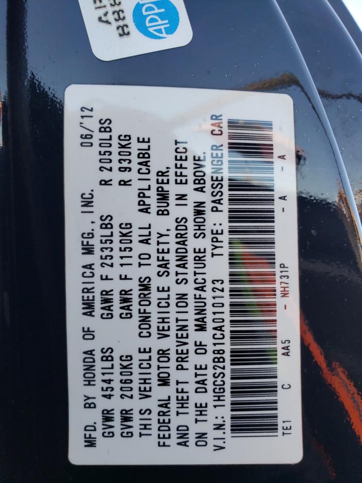 2012 Honda Accord Exl VIN: 1HGCS2B81CA010123 Lot: 85399775